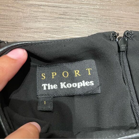 THE KOOPLES- Black Crepe Sheath Dress Vegan Leather Trim Rivets Size XS - Picture 5 of 8